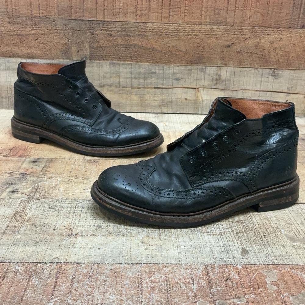 Frye Boots Mens Size 8.5 41.5 Black Leather Brogue Ankle Lace Up Bootie
